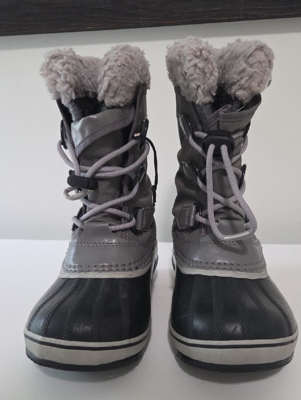 Sorel Kids Black and Gray Rain & Snow Boots with Faux Fur Collar